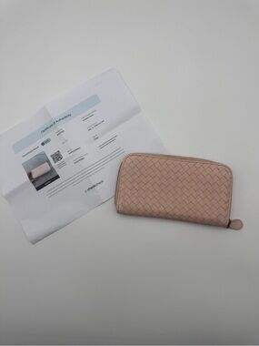 Bottega Veneta Woven Zip-Around Leather Wallet in Blush